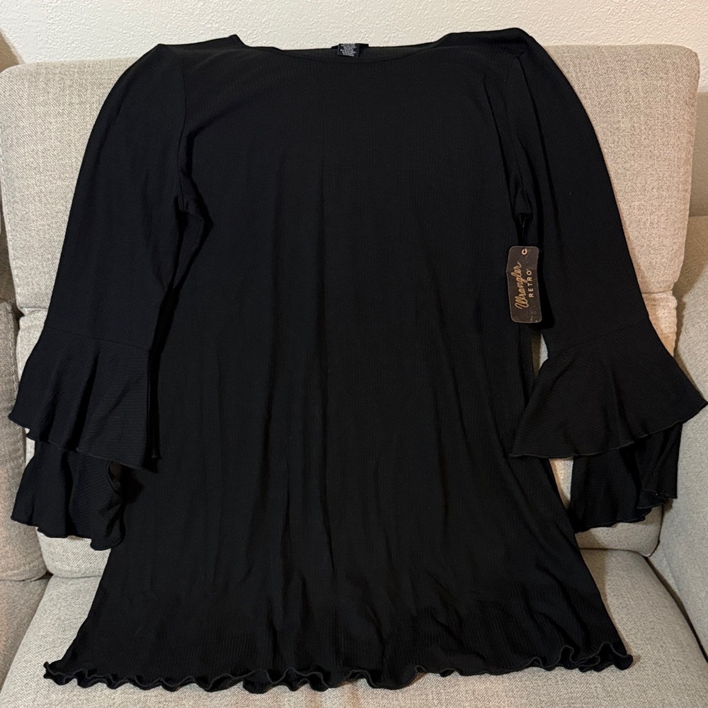 Women’s Wrangler Retro - Ruffled Bell Sleeve Black Dress - XL